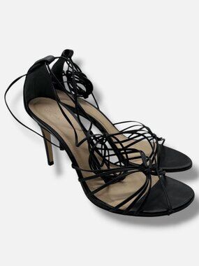 22élevé Women's Black 90MM Leather High Ankle-Wrap Sandals Shoe Size 39.5